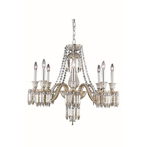 Majestic Elegant Cut Crystal Golden Teak Eight Light 28-in Chandelier