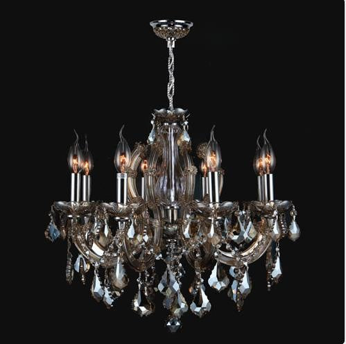 Eight-Light Chrome Finish with Golden Teak Crystal Chandelier