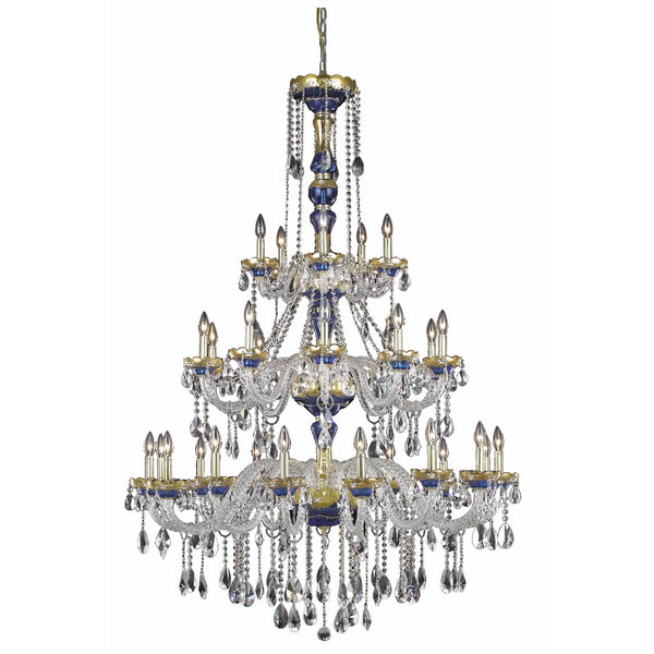 Alexandria Blue Thirty-Light Chandelier with Clear Royal Cut Crystals