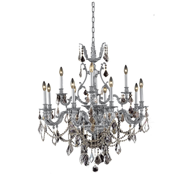 Monarch Pewter Twelve-Light Chandelier with Clear Royal Cut Crystals