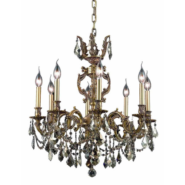 Marseille French Gold Eight-Light 24-Inch Chandelier with Royal Cut Golden Teak Smoky Crystal