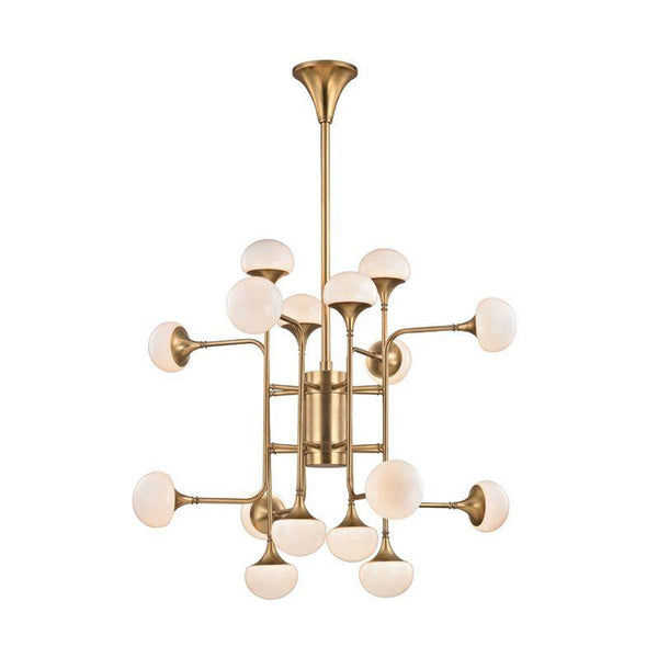 Chandelier, 16-Light, Aged Brass, Opal Glossy Shade, 36.5"W (4716-AGB A2A1C)