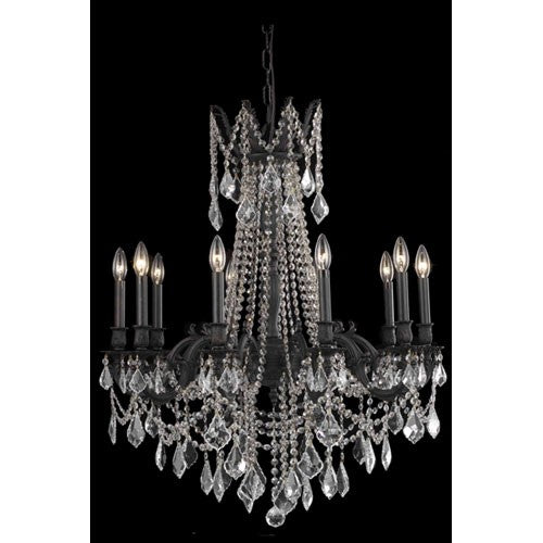 Dark Bronze Ten-Light Chandelier with Golden Teak/Smoky Royal Cut Crystals