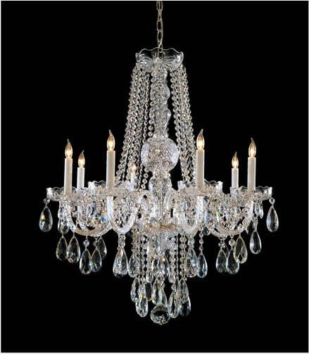 Polished Brass Eight-Light Crystal Chandelier