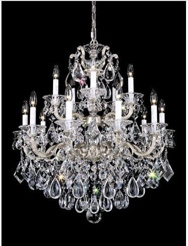 Silver 15-Light Clear Heritage Handcut Crystal Chandelier, 28W x 32H x 28D