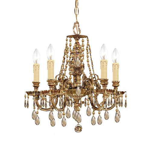 Golden Teak Crystal Five-Light Chandelier