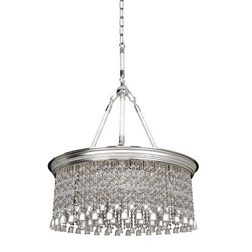 Two-Tone Silver Six-Light 26-Inch Round Drum Pendant with Firenze Clear Crystal