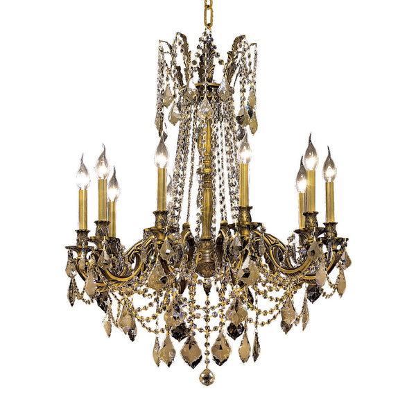 Bronze Ten-Light 28-Inch Chandelier with Royal Cut Golden Teak Smoky Crystal