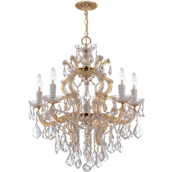 Group Maria Theresa Polished Gold Five-Light Chandelier with Swarovski Elements Crystals