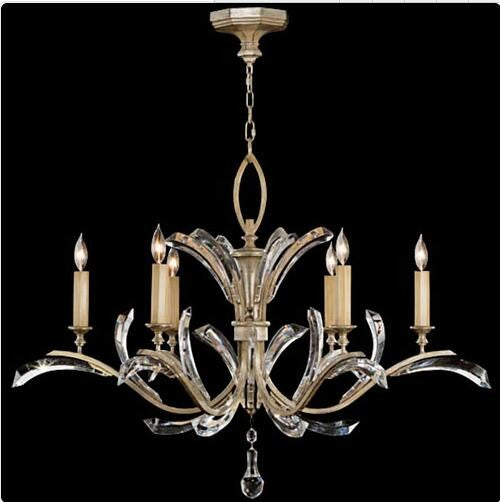 Six-Light Chandelier in Warm Muted Silver Leaf Finish