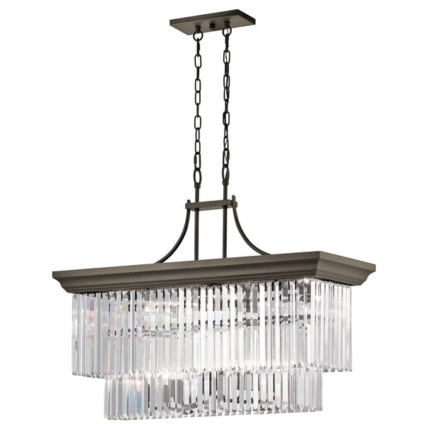 Olde Bronze Twelve-Light Linear Chandelier Pendant