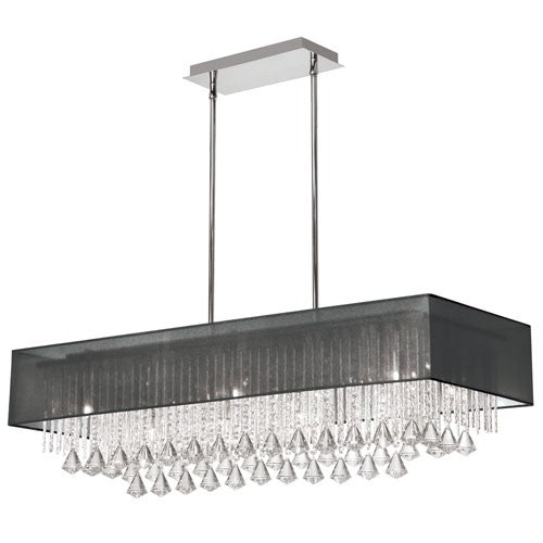 Ten Light Horizontal Crystal Pendant with Black Shade