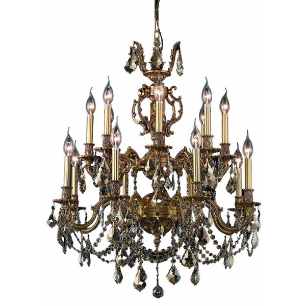 Gold Sixteen-Light 28-Inch Chandelier with Royal Cut Golden Teak Smoky Crystal