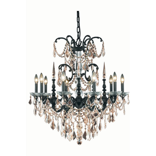 Athena Dark Bronze Ten-Light Chandelier with Golden Teak/Smoky Royal Cut Crystals