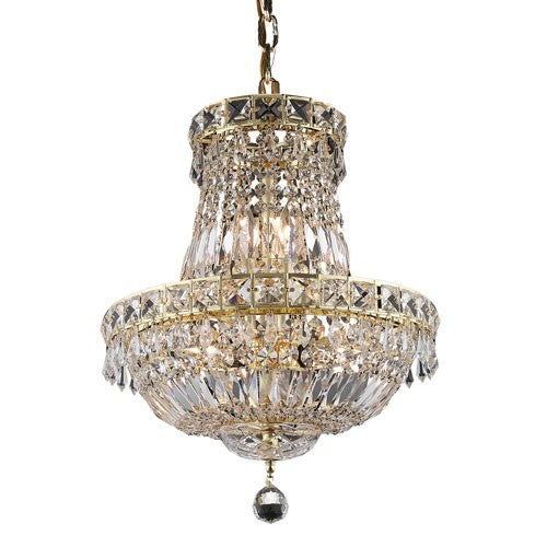 Gold Six-Light 14-Inch Chandelier with Royal Cut Clear Crystal