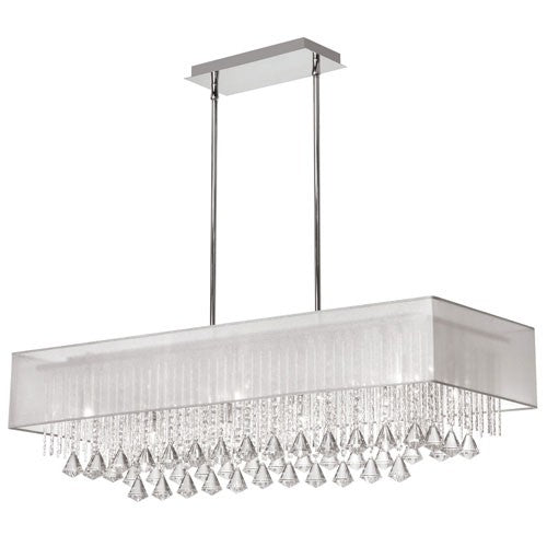 Ten Light Horizontal Crystal Pendant with White Shade