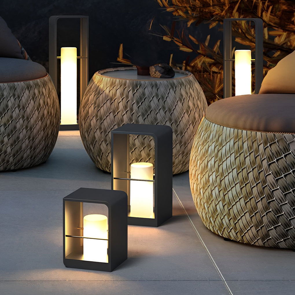 Rectangular Frame Waterproof Black Modern Solar Lights Outdoor Lanterns