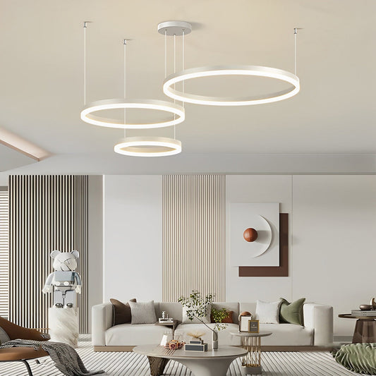 Circular Rings Creative LED 3 Step Dimming White Modern Chandelier Light