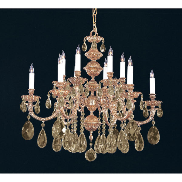 Olde Brass Golden Teak Twelve-Light Chandelier