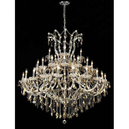 Maria Theresa Chrome Forty-One Light 52-Inch Chandelier with Royal Cut Golden Teak Smoky Crystal