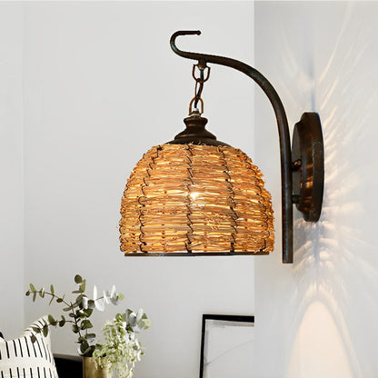 Hand Weaving Rattan Grass Iron Retro Rustic Wall Lamp Wall Light Fixture