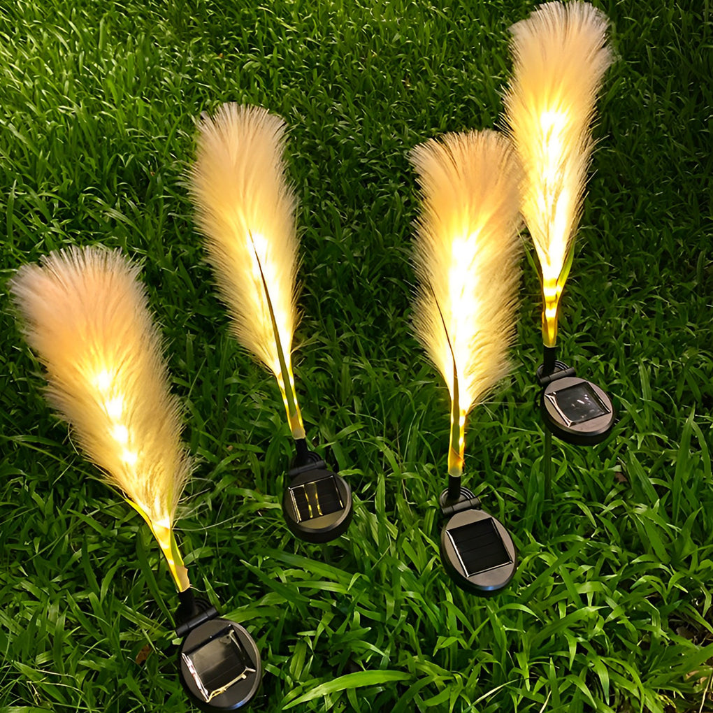 2PCS Creative Hairy Reed Decor LED Intelligent Modern Solar Lawn Lamp