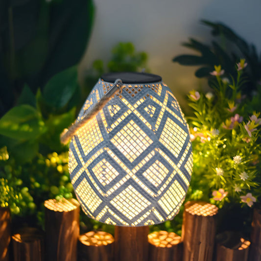 Moroccan Portable & Hanging White Solar LED Outdoor Patterned Lantern