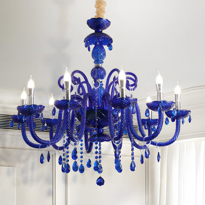 Retro Elegant Crystal Glass Candles LED 3 Step Dimming Blue Chandelier