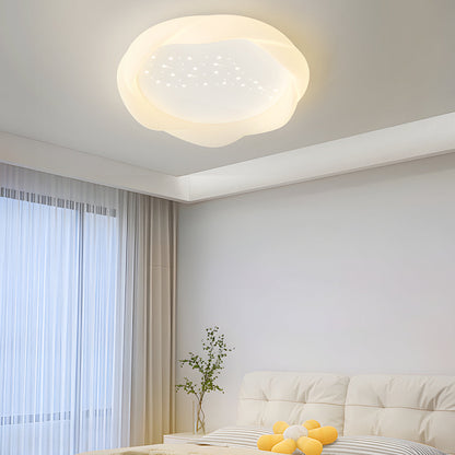 Round PE Shade Iron Three Step Dimming Milky White Modern Ceiling Lights