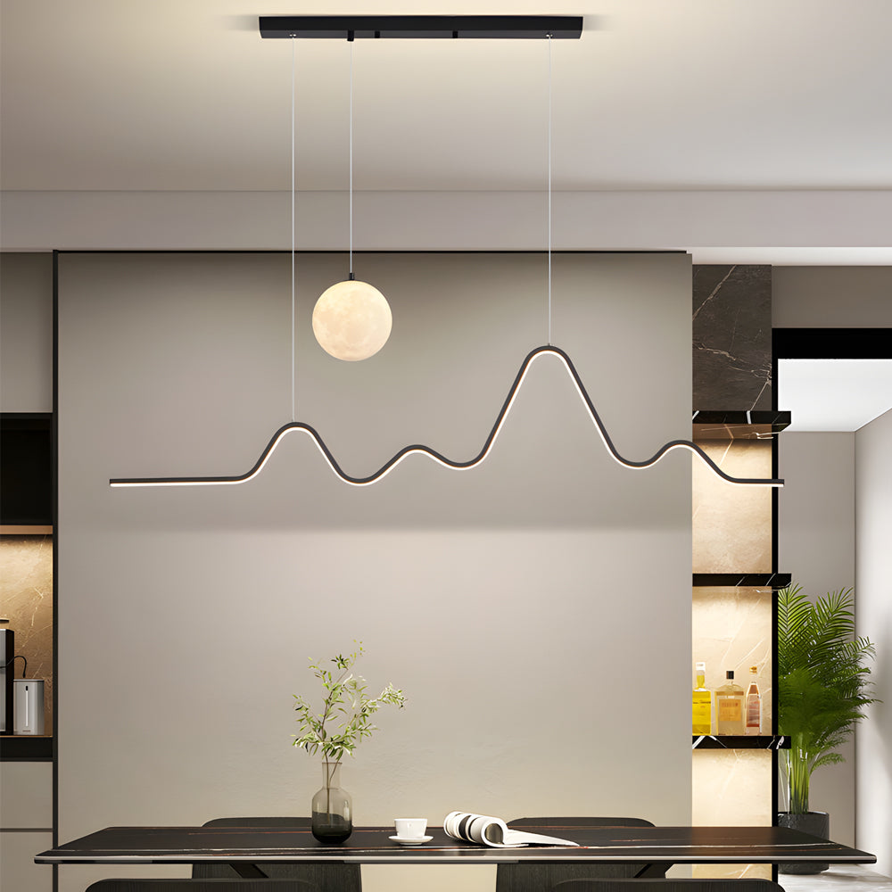 47.24'' Modern Wavy Linear Moon LED Kitchen Island Pendant Light