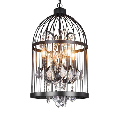 Birdcage Iron Crystal Ornaments Retro Industrial Style Chandelier Light