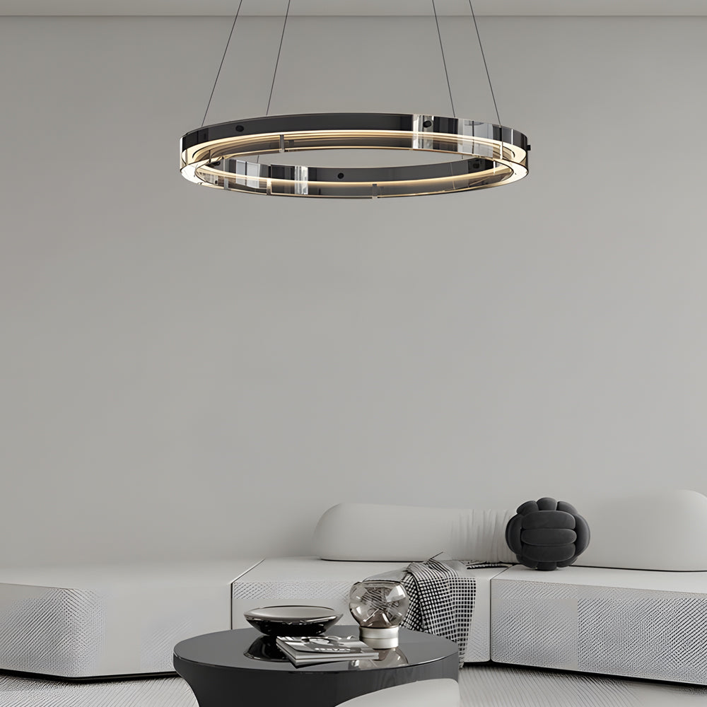 Black Glass Dimmable LED Ring Pendant Chandelier