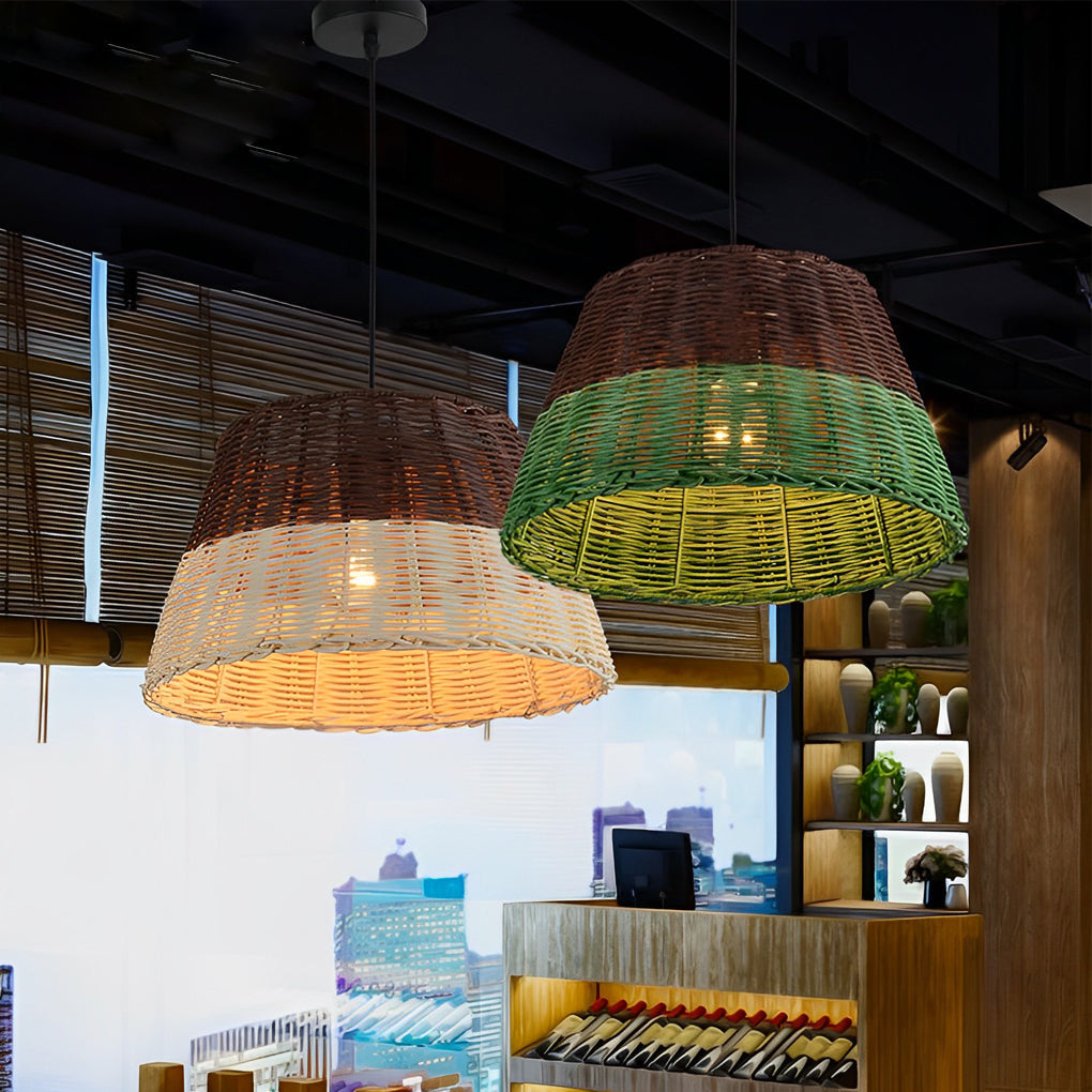 Retro Rattan Industrial Style Chandelier Pendant Light Hanging Lamp