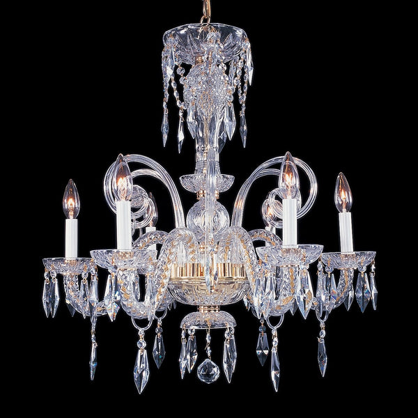 6 Light Continental Chandelier, Gold plated finish