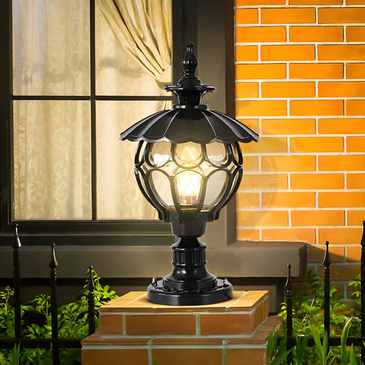 Flower Ball Cognac Glass Waterproof European Style Outdoor Pillar Lamp