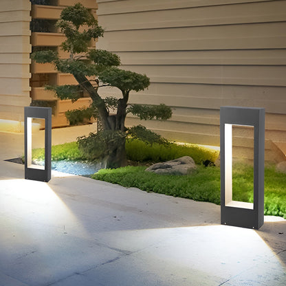 Hollow Square Waterproof LED Black Modern Outdoor Lawn Light Post Lights