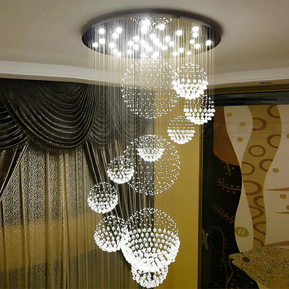 Spiral Raindrop Crystal Ball Three Step Dimming LED Staircase Chandelier