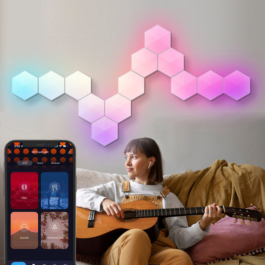 Hexagon Cellular Shaped RGBIC Intelligent Modern Wall Lamp Sconces Lighting