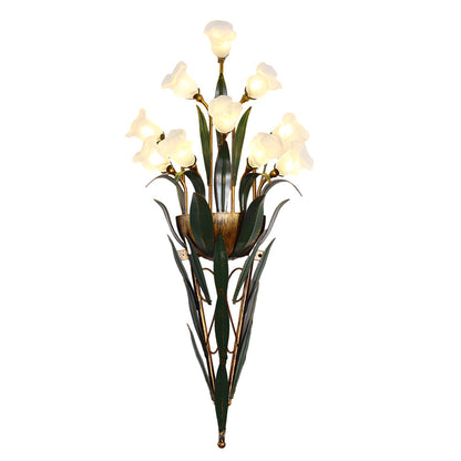 Bouquet Flowers Leaves White Light Pastoral American Style Wall Lamp