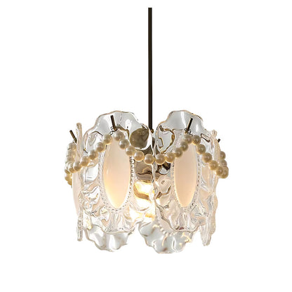 Glass Feathers Seashells Three Step Dimming French Style Chandelier