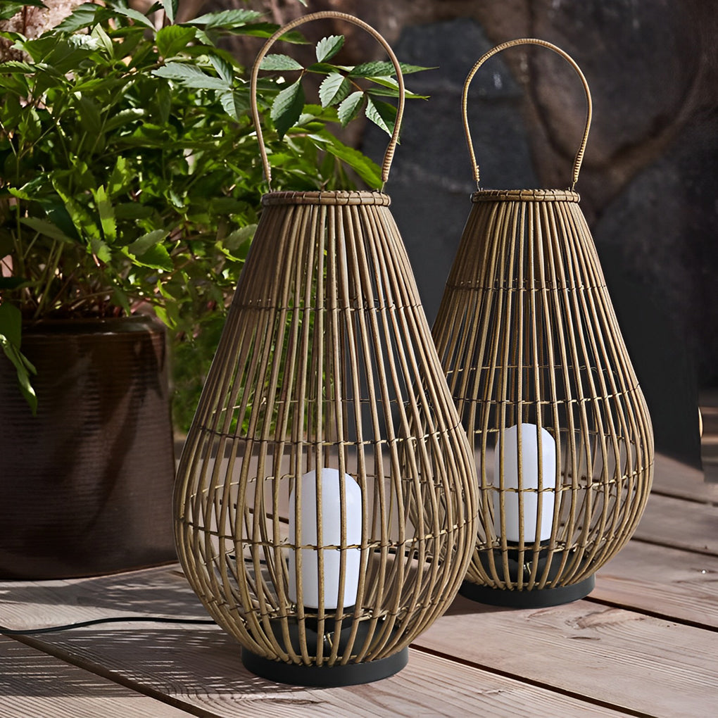 Portable Waterproof Handmade Rattan Iron Modern Outdoor Light Lanterns