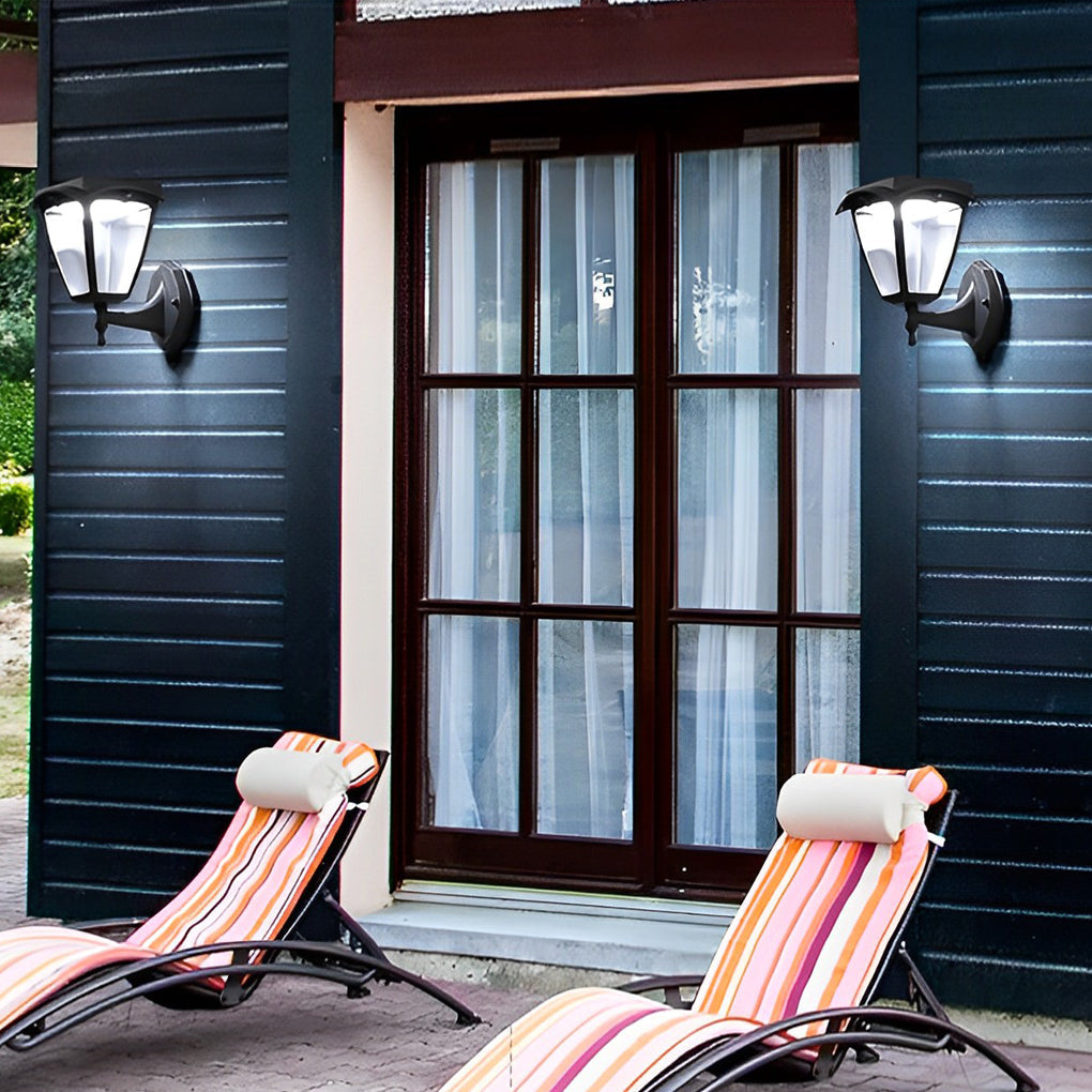 1-Light Black Solar Powered Porch Sconce LED Outdoor Wall Light