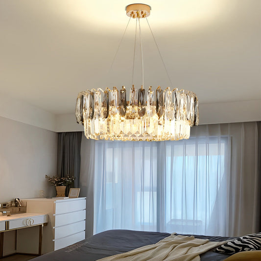 Double Layer Round Electroplated Metal Crystal Gold Modern Chandelier