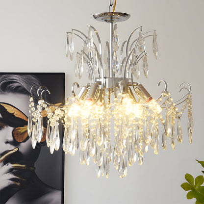 Elegant Glass Crystal Pendant 3-Step Dimming French Style Chandelier