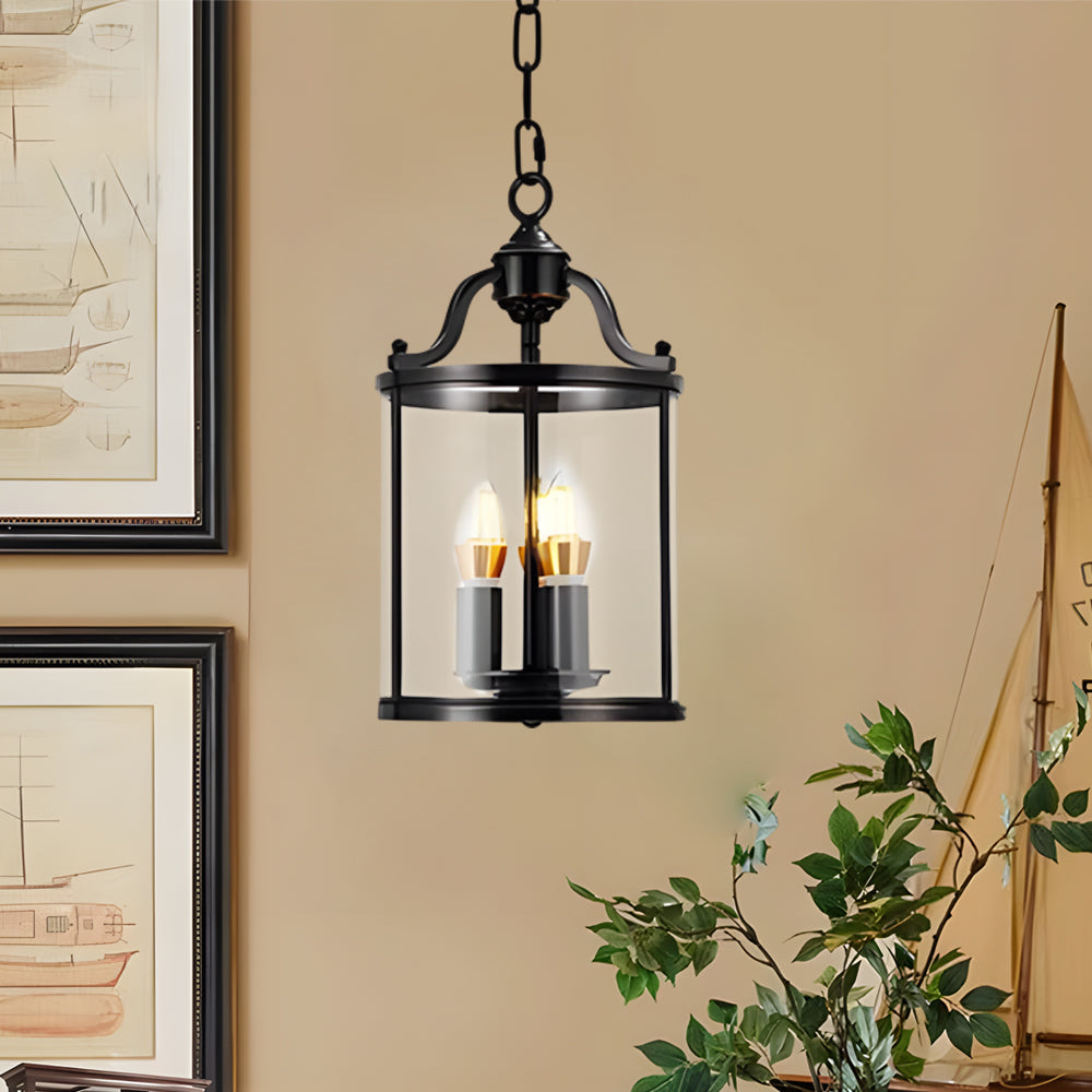 3/4-Light Candlelight Vintage Cylinder Glass Lantern Pendant Light - Black