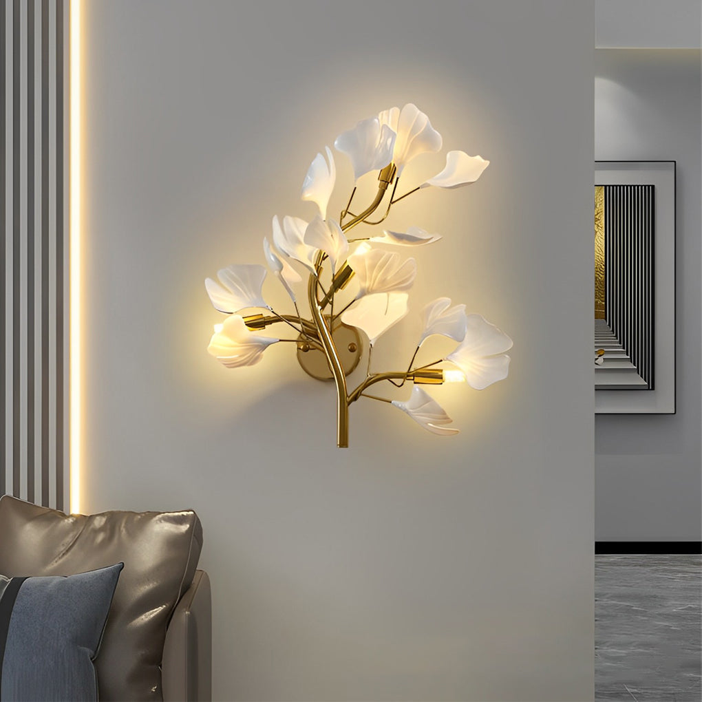 Ginkgo Biloba Leaves Branches 3 Step Dimming Gold Nordic Wall Lights Fixture