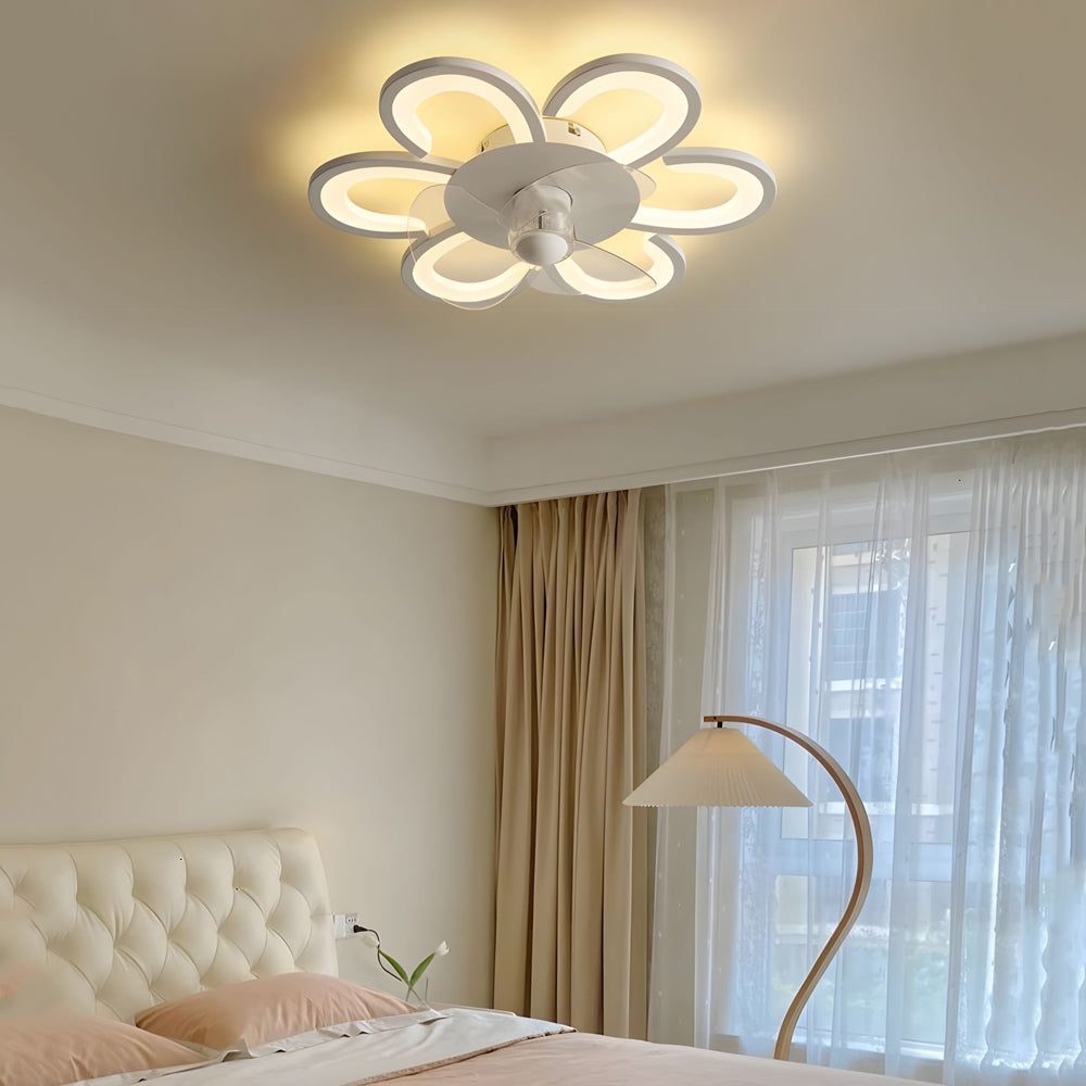 19.7 in. 6-Speed White Flush Mount Flower Ceiling Fan Light