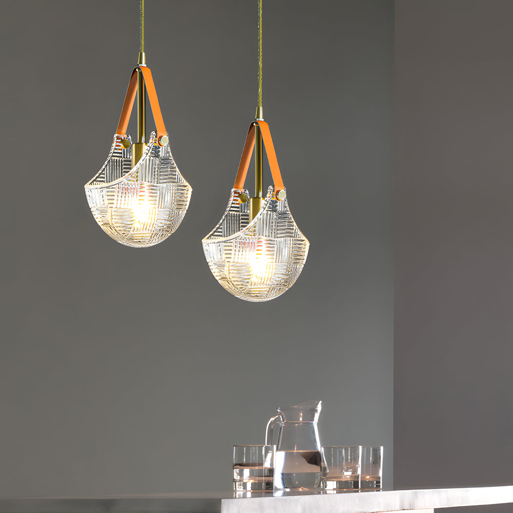 Glass Woven Texture Bag Creative Leather Copper Modern Pendant Lamp