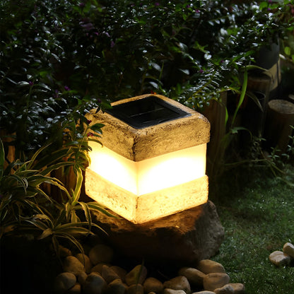 Square Resin Stone Waterproof LED Modern Solar Outdoor Lights Garden Lamp