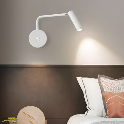 Black/White Tube LED Swing Arm Wall Light Adjustable Wall-Mounted Spotlight Bedroom Sconce Lamp